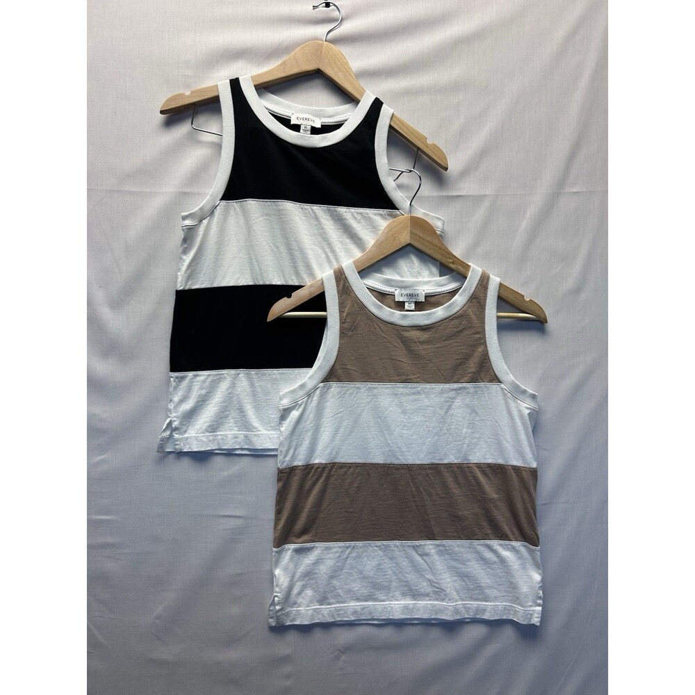 Evereve Women’s Striped Tank Tops Lot Of 2 Black Beige XS